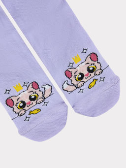 Цена за 5 пар! Носки детские фиолетовые с рисунком в виде котика - Mark formelle фото 2