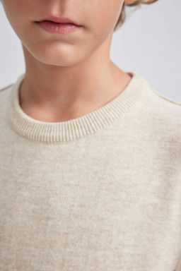 Трикотажный свитер обычного кроя с круглым вырезом для мальчика - Defacto фото 5