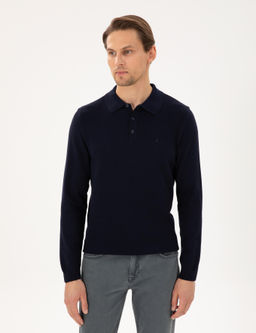 Lacivert Slim Fit Polo Yaka Basic Triko Kazak - Pierre cardin фото 3