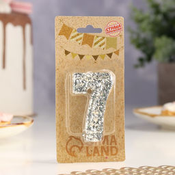 Свеча в торт Блестки, цифра 7, серебро, 5,5 см - Страна карнавалия фото 3