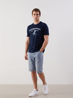 Bisiklet Yaka Bask?l? Penye Erkek Ti??rt