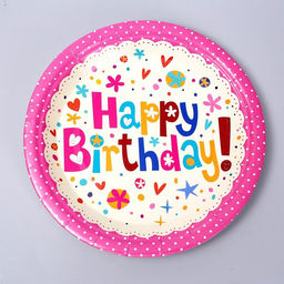 Набор бумажной посуды «С днём рождения»: 6 тарелок, 6 стаканов, 20 салфеток, цвет розовый