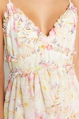 TRENDYOLMILLA Ekru Cicek Desenli A-Kesim F?rf?r Detayl? Astarl? Sifon Maxi Dokuma Elbise TWOSS23EL02013 фото 4