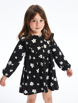 Bisiklet Yaka Uzun Kollu Desenli K?z Bebek Elbise