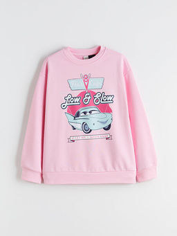 Bisiklet Yaka Arabalar Bask?l? K?z ?ocuk Sweatshirt