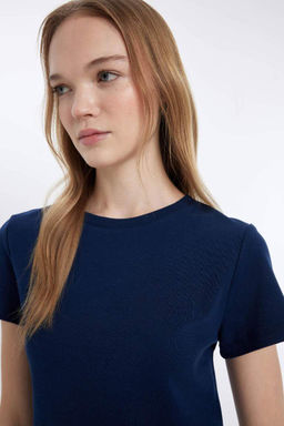 Классная базовая футболка в рубчик с круглым вырезом и короткими рукавами - Defacto фото 5