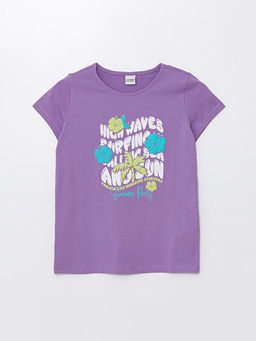 Bisiklet Yaka Bask?l? K?sa Kollu K?z ?ocuk Ti??rt