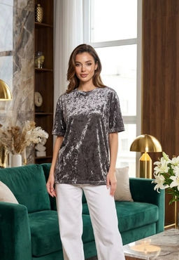 K13348 Футболка велюровая свободного кроя ГРАФИТ