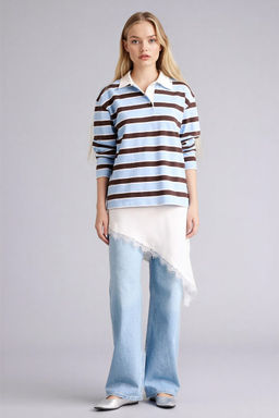 %100 Pamuk Loose F_t Polo Yaka Sweatshirt - Defacto фото 6