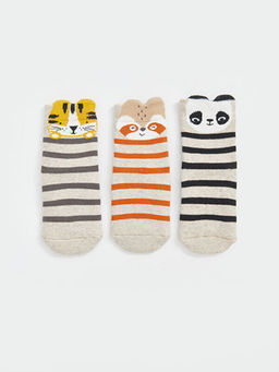 Bask?l? Erkek Bebek Soket ?orap 5li