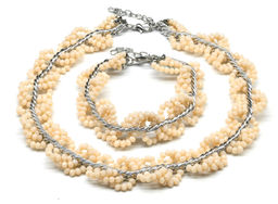 Колье и браслет из циркона с цепью цв.крем, 44см, 22см