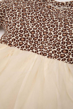 Платье-майка в рубчик с длинными рукавами и леопардовым принтом для маленьких девочек, комплект из 2 предметов - Defacto фото 3