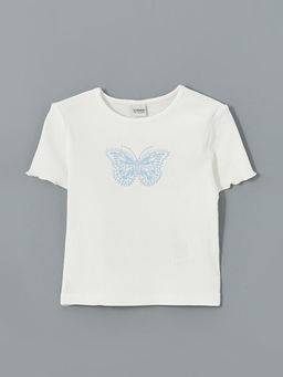 Bisiklet Yaka Ta?l? K?z ?ocuk Ti??rt