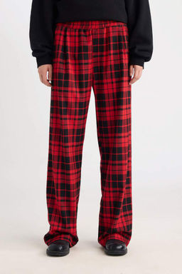 Прохладные широкие брюки Широкие брюки в клетку с карманами на талии Эластичные пижамные брюки с нормальной талией - Defacto фото 4