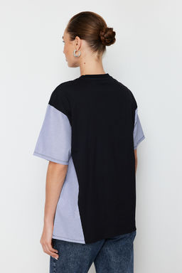 TRENDYOLMILLA Siyah Oversize/Genis Kal?p Poplin Detayl? Bask?l? Orme T-Shirt TWOSS24TS00005 фото 6