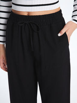 Beli Lastikli D?z Keten Kar???ml? Kad?n Pantolon
