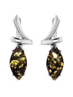 Стильные серьги Ирис с зелёным янтарём