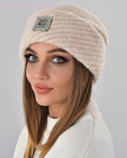 Отворот мохер мульти квадрат стразы Шапка флис (56-58)