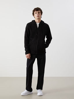 Kap??onlu Uzun Kollu Polar Erkek Fermuarl? Sweatshirt