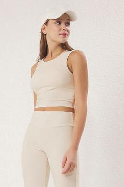 Ekru F?rcal? Soft Kumas 2 Katl? Ici Pedli Spor Sutyenli Orme Ust/Bluz THMSS25BZ00001