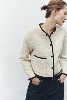 JACKET WITH CONTRAST TRIMS AND FLORAL STITCHING - Zara фото 3