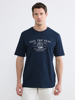 Bisiklet Yaka Bask?l? Penye Erkek Ti??rt