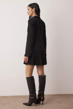 Siyah Pilise Detayl? Dugmeli K?sa / Mini Dokuma Ceket Elbise TWOAW26EL00271