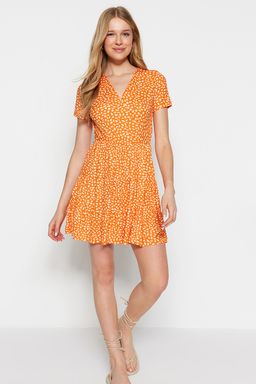 Yesil Bask?l? Kruvaze Yaka Mini Esnek Orme Elbise TWOSS21EL0241 - Trendyolmilla фото 15