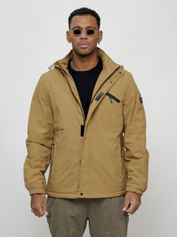 Куртка спортивная мужская весенняя с капюшоном бежевого цвета 88021B