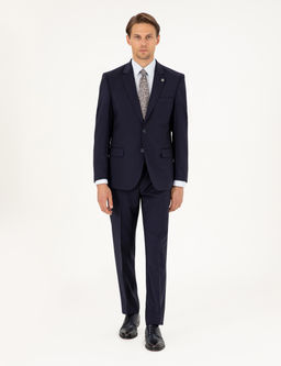 Lacivert Slim Fit %100 Y_n Tak_m Elbise