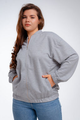 Бомбер из коттон фита серый меланж макси - Амадэль фото 22