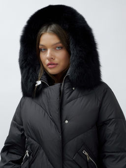 Полупальто женское зимние с мехом песец люкс класса черного цвета 6227Ch - Visdeer фото 8