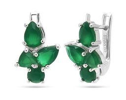 Серьги из серебра зеленый агат, Рапан