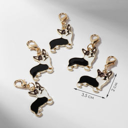 Цена за 10 шт. Шарм для браслета на карабине «Корги», чёрно-белый в золоте
