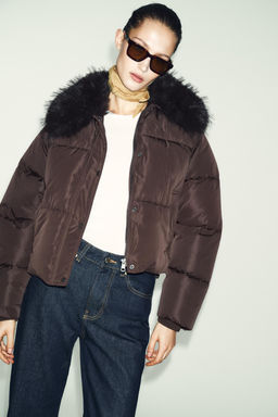 QUILTED BOMBER JACKET WITH FAUX FUR LAPEL - Zara фото 12