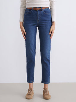 Beli Kemerli Mom Fit Kad?n Jean Pantolon