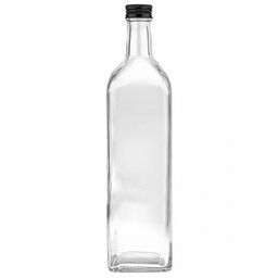 Бутылка стеклянная "Сочи" 1л, 7,5х7,5см h30см, пластмассовая винтовая крышка, пробка пластик., д/горла - 2см, основание 6,5х6,5см (Китай)