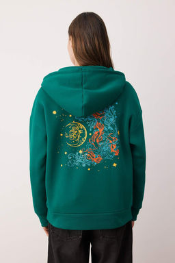 TRENDYOLMILLA Ekru Kal?n Ici Polarl? Kapusonlu Bask?l? Oversize/Genis Kal?p Orme Sweatshirt TWOAW24SW00136  фото 4