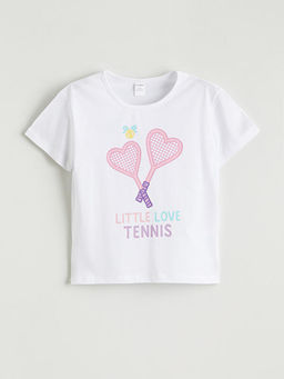 Bisiklet Yaka Bask?l? K?z ?ocuk Ti??rt