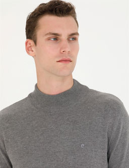 Gri Melanj Slim Fit Yar_m Bal_k__ Yaka Basic Triko Kazak - Pierre cardin фото 2
