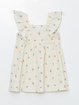 Kare Yaka ?i?ek Desenli K?z Bebek Elbise