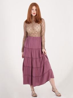 Длинная летняя юбка больших размеров ярусы - Almond фото 5