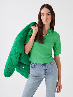 Polo Yaka D?z K?sa Kollu Kad?n Ti??rt