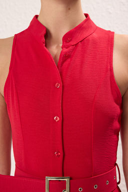 TRENDYOLMILLA Mint Kemerli Midi Dokuma Gomlek Elbise TWOSS23EL01628  фото 3