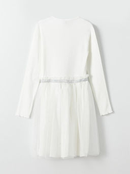 Bisiklet Yaka Uzun Kollu K?z ?ocuk Elbise