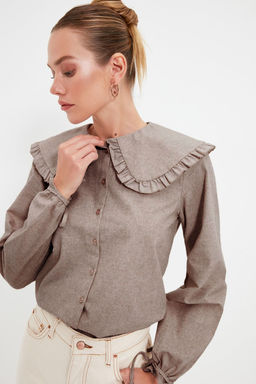 Trendyolmilla Bordo Buyuk Yaka Detayl? Dokuma Gomlek TWOAW21GO0677 фото 2