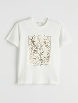 Bisiklet Yaka Bask?l? Kad?n Ti??rt