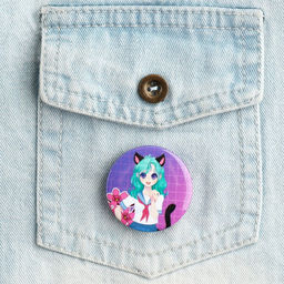 Цена за 10 шт. Значок закатной аниме Девушка с ушками, d=3.8 см