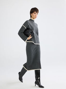 Beli Lastikli Y?rtma?l? Triko Kalem Etek