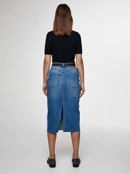 CONTE CON-633 Джинсовая юбка-midi с разрезом и необработанным краем blue